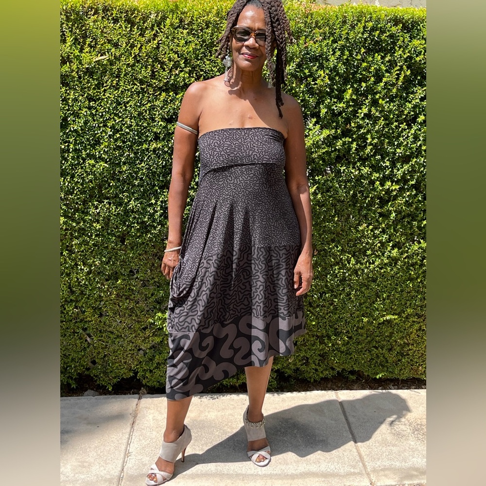 Norma Kamali Grey/Black Asymmetrical Midi Skirt, Size Large